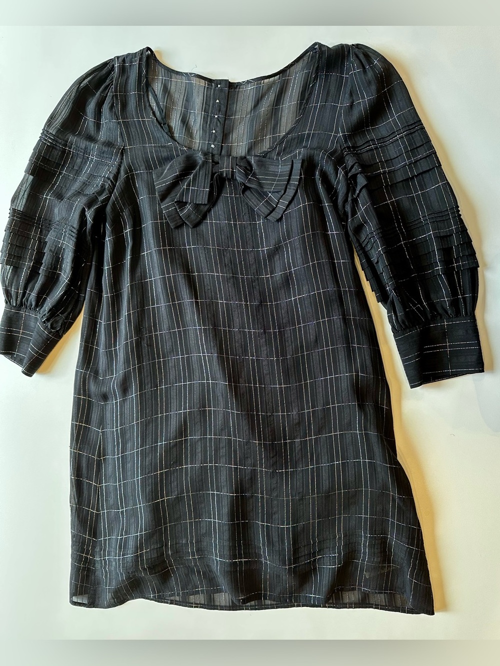 Juicy Couture Silk Plaid Bow Puff Sleeve Mini Dress S Y2K